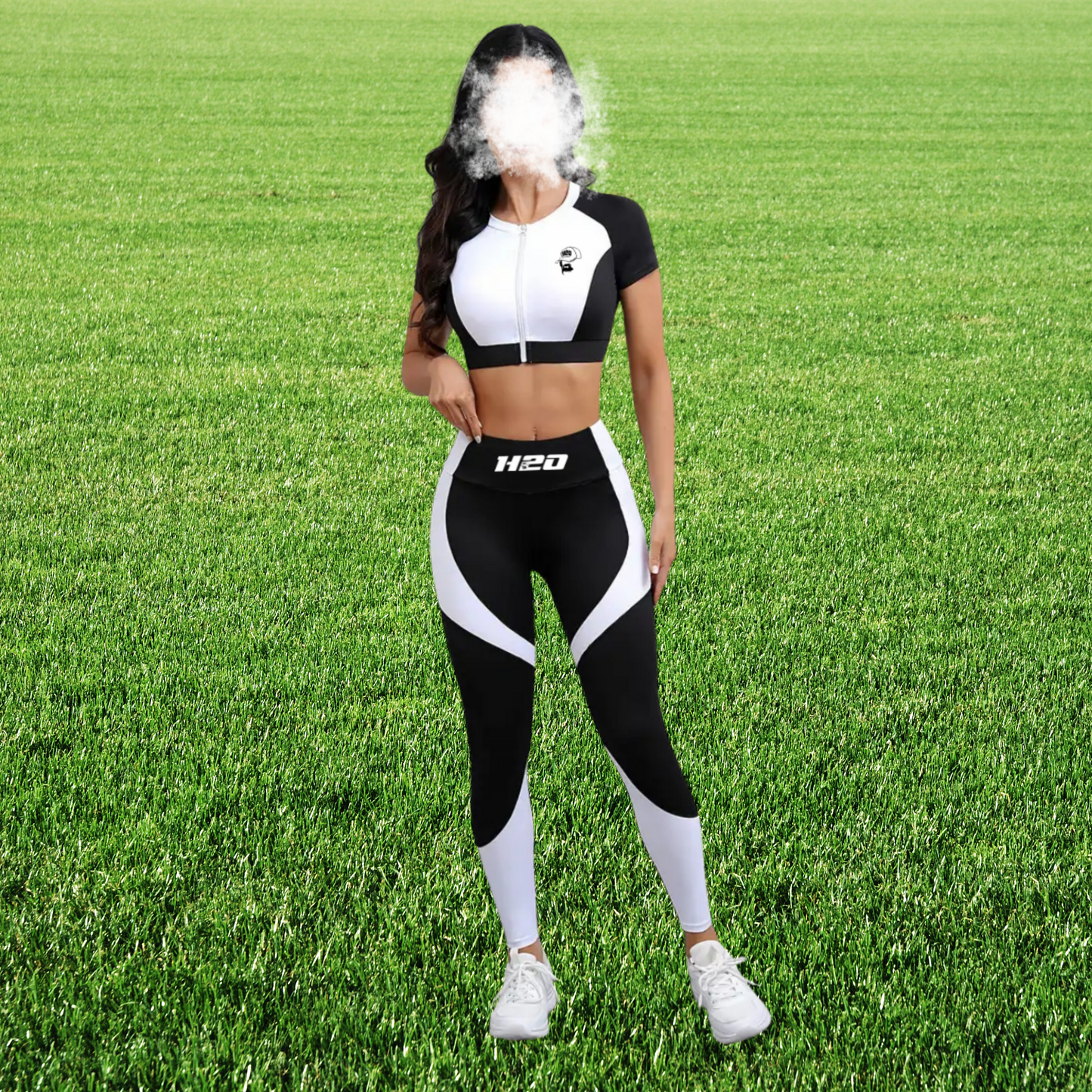 Ensemble fitness femme 2 pces noir et blanc
